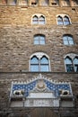 The frontispiece decorated at the entrance of Palazzo Vecchio on Piazza della Signoria Signoria square in Florence, Italy Royalty Free Stock Photo