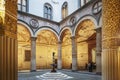 Interior of First Courtyard of Palazzo Vecchio, town hall of Florence on Piazza della Signoria Signoria square, Italy Royalty Free Stock Photo