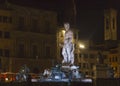 Night view of Neptune fountain in Florence Royalty Free Stock Photo