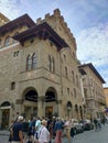 Florence, Italy - October 04, 2023: People going at colorful historic streets of Florence, Italy. Narrow old street Royalty Free Stock Photo