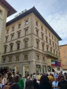 Florence, Italy - October 04, 2023: People going at colorful historic streets of Florence, Italy. Narrow old street Royalty Free Stock Photo