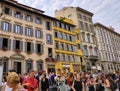 Florence, Italy - October 04, 2023: People going at colorful historic streets of Florence, Italy. Narrow old street Royalty Free Stock Photo