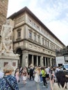 Florence, Italy - October 04, 2023: People going at colorful historic streets of Florence, Italy. Narrow old street Royalty Free Stock Photo