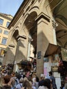 Florence, Italy - October 04, 2023: Colorful leather purses, handbags, wallets and handbags are displayed by street