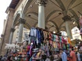 Florence, Italy - October 04, 2023: Colorful leather purses, handbags, wallets and handbags are displayed by street Royalty Free Stock Photo