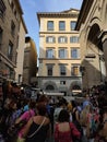 Florence, Italy - October 04, 2023: Colorful leather purses, handbags, wallets and handbags are displayed by street Royalty Free Stock Photo