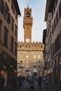 A walk street leading to the Palazzo Vecchio located on the Piazza della Signoria Signoria square in Florence, Italy Royalty Free Stock Photo