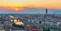 Florence Italy, panorama sunset city skyline at Ponte Vecchio Bridge and Arno River Royalty Free Stock Photo
