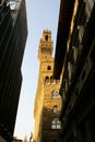 Florence, Italy: Partial view of Palazzo Vecchio in the sunlight Royalty Free Stock Photo