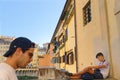 Florence, Italy. ponte vecchio. medieval bridge and river