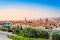 Florence, Italy: scenic view on famous italian town with Duomo and Arno river at sunset Royalty Free Stock Photo