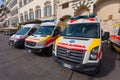Florence, ITALY- September 11, 2016: Ambulance cars are parked in the square in Florence