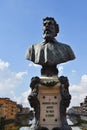 Florence, Italy. September 16, 2023.The bust Monument to Benvenuto Cellini on the Ponte Vecchio in Florence.