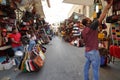 FLORENCE, ITALY - SEPTEMBER 1 2018 - People buying at old city leather market