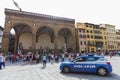 Florence, ITALY- September 10, 2016: Police car patrols on the Square of Signoria and near Loggia dei Lanzi in Florence Royalty Free Stock Photo