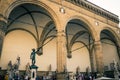 Florence, Italy, September 15, 2018: Statue of Perseus and Ratto delle Sabine in Loggia dei Lanzi Royalty Free Stock Photo