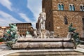 Florence, ITALY- September 10, 2016: View on The fountain of Neptune by Bartolomeo Ammannati, in the Piazza della Signoria Royalty Free Stock Photo