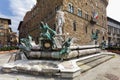 Florence, ITALY- September 10, 2016: View on The fountain of Neptune by Bartolomeo Ammannati, in the Piazza della Signoria Royalty Free Stock Photo