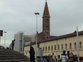 Florence, Italy, staircase of the station of Santa Maria Novella, outdoors. Royalty Free Stock Photo