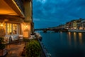 Terrace on the river in Florence Italy next to Ponte Vecchio