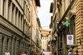 Tourists on the narrow streets of old medieval city of Florence. Royalty Free Stock Photo