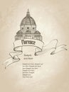 Florence landmark background. Travel Italy icon. Hand drawn sketch. Cathedral Santa Maria del Fiore. Toscane symbol wallpaper.