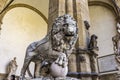 Florence lion statue at the Loggia dei Lanzi in Florence, Italy