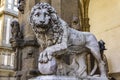 Florence lion statue at the Loggia dei Lanzi in Florence, Italy