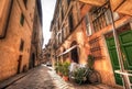 Florence - 26 May 2016 - Italian Restaurant in Alleyway at Sunset, Florence, Italy Royalty Free Stock Photo