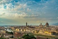 Florence old city skyline at sunset with Ponte Vecchio over Arno River and Cathedral of Santa Maria del Fiore in Florence, Tuscany Royalty Free Stock Photo