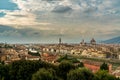 Florence old city skyline at sunset with Ponte Vecchio over Arno River and Cathedral of Santa Maria del Fiore in Florence, Tuscany Royalty Free Stock Photo