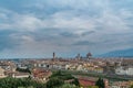 Florence old city skyline at sunset with Ponte Vecchio over Arno River and Cathedral of Santa Maria del Fiore in Florence, Italy Royalty Free Stock Photo