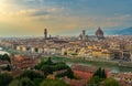 Florence old city skyline at sunset with Ponte Vecchio over Arno River and Cathedral of Santa Maria del Fiore in Florence, Tuscany Royalty Free Stock Photo