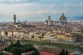 Florence old city skyline at sunset with Ponte Vecchio over Arno River and Cathedral of Santa Maria del Fiore in Florence, Tuscany Royalty Free Stock Photo