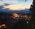 Florence Piazzale Michelangelo sunset, Tuscany region, Duomo, Ponte Vecchio River Arno Renaissance, Italy.