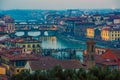 Florence Ponte Vecchio Bridge and City Skyline in Italy. Florence is capital city of the Tuscany region of central Italy. Royalty Free Stock Photo