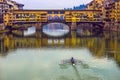 Florence Ponte Vecchio Bridge and City Skyline in Italy