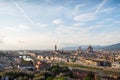 Florence romantic panoramic view from above during a coloured sunset on buildings Duomo churches and Ponte Vecchio