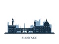 Florence skyline, monochrome silhouette. Royalty Free Stock Photo