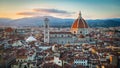 Florence sunset city skyline with Cathedral and bell tower Duomo. Florence, Italy Royalty Free Stock Photo