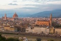Florence at sunset light. Cattedrale di Santa Maria del Fiore and Basilica di Santa Croce. Tuscany. Italy.