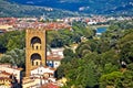 Florence tower of San Niccolo and Arno river green waterfront view Royalty Free Stock Photo