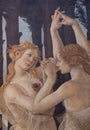 Florence, Tuscany, Italy - May 24, 2023: Fragment of Primavera painting masterpiece - The Graces by Sandro Botticelli Italian
