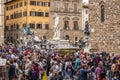 Tourists sightseeing in Piazza della Signoria Florence on October 19, 2019. Unidentified