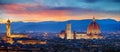 Florence Tuscany Italy. Sunset view Duomo Palazzo Vecchio Tower. Royalty Free Stock Photo