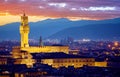 Florence Tuscany Italy. Tower of Palazzo Vecchio at night Royalty Free Stock Photo