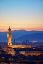 Florence, Tuscany, Italy. Tower of Palazzo Vecchio at sunset Royalty Free Stock Photo