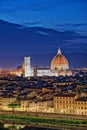 Florence Tuscany - Night scenery with Duomo Santa Maria del Fiori Renaissance architecture in Italy Royalty Free Stock Photo