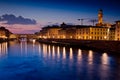 Florence, Tuscany - Panoramic view of the Ponte Vecchio by night Royalty Free Stock Photo