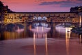 Florence, Tuscany - Panoramic view of the Ponte Vecchio by night Royalty Free Stock Photo